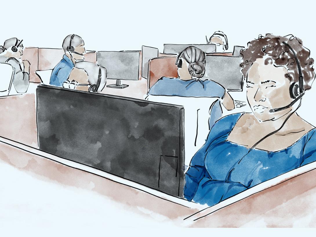 Illustration of people working in a call centre